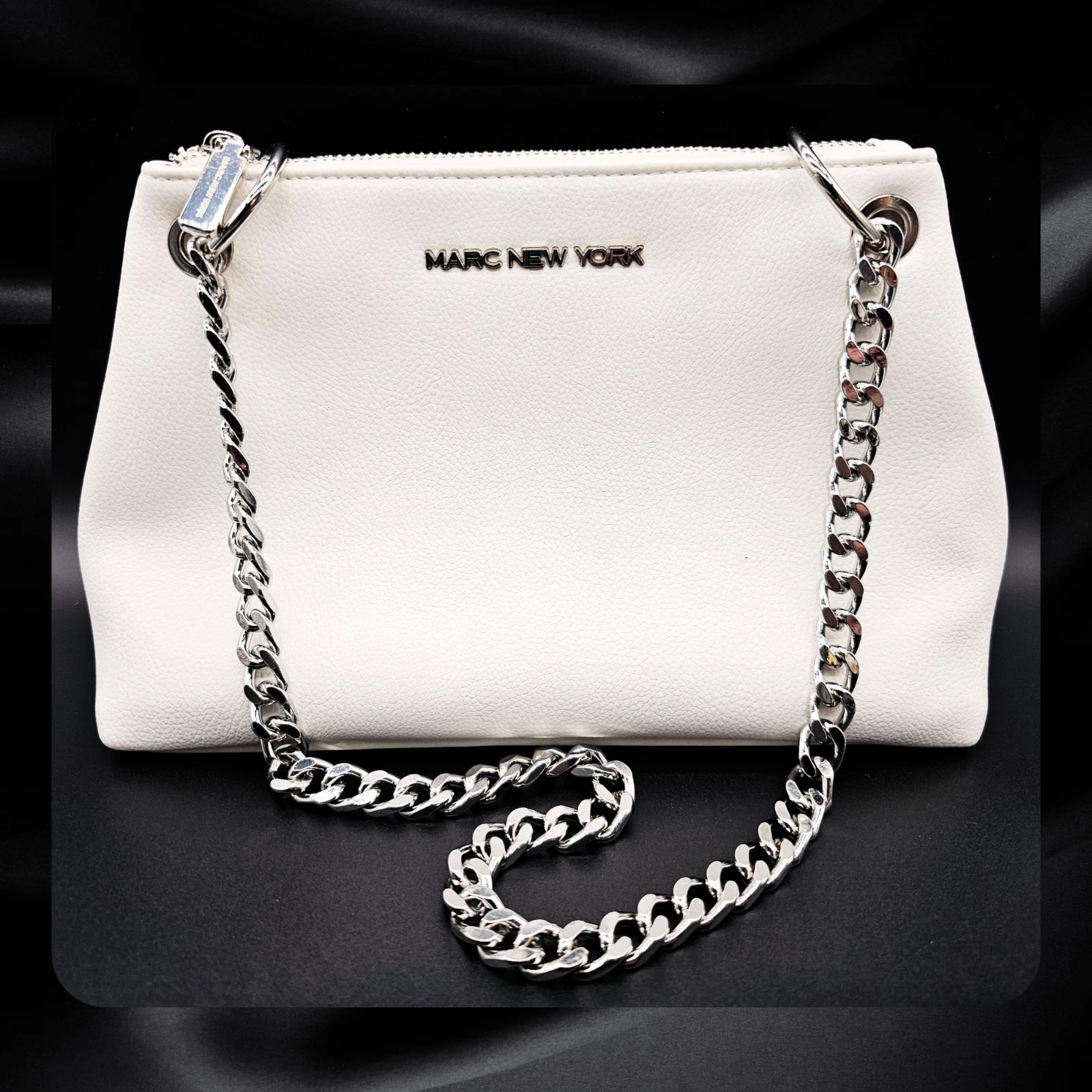 Marc New York White Chain Hand Bag | Pebbled Faux Leather | Silver Chain Strap