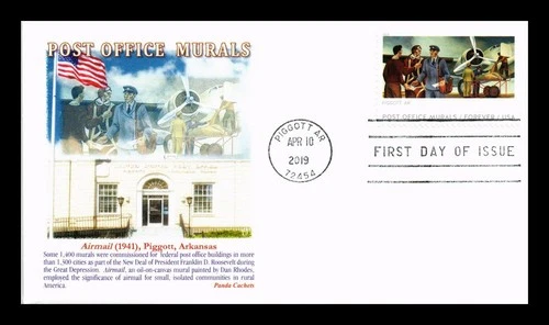 US COVER POST OFFICE MURALS AIRMAIL PIGGOTT ARKANSAS FDC PANDA CACHET