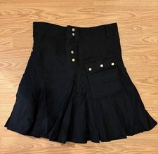 Men's Black Utility Kilt Pockets Pleats Brass Buckle. Sz 42
