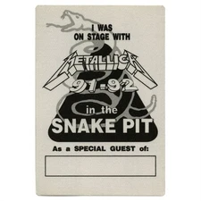 Metallica 1991 Wherever We May Roam Concert Tour Snake Pit Guest Backstage Pass