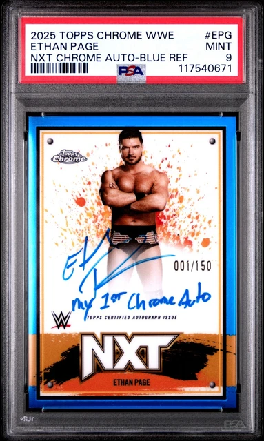 ETHAN PAGE 2025 TOPPS CHROME NXT BLUE REFRACTOR "MY 1ST CHROME AUTO PSA MINT 9!