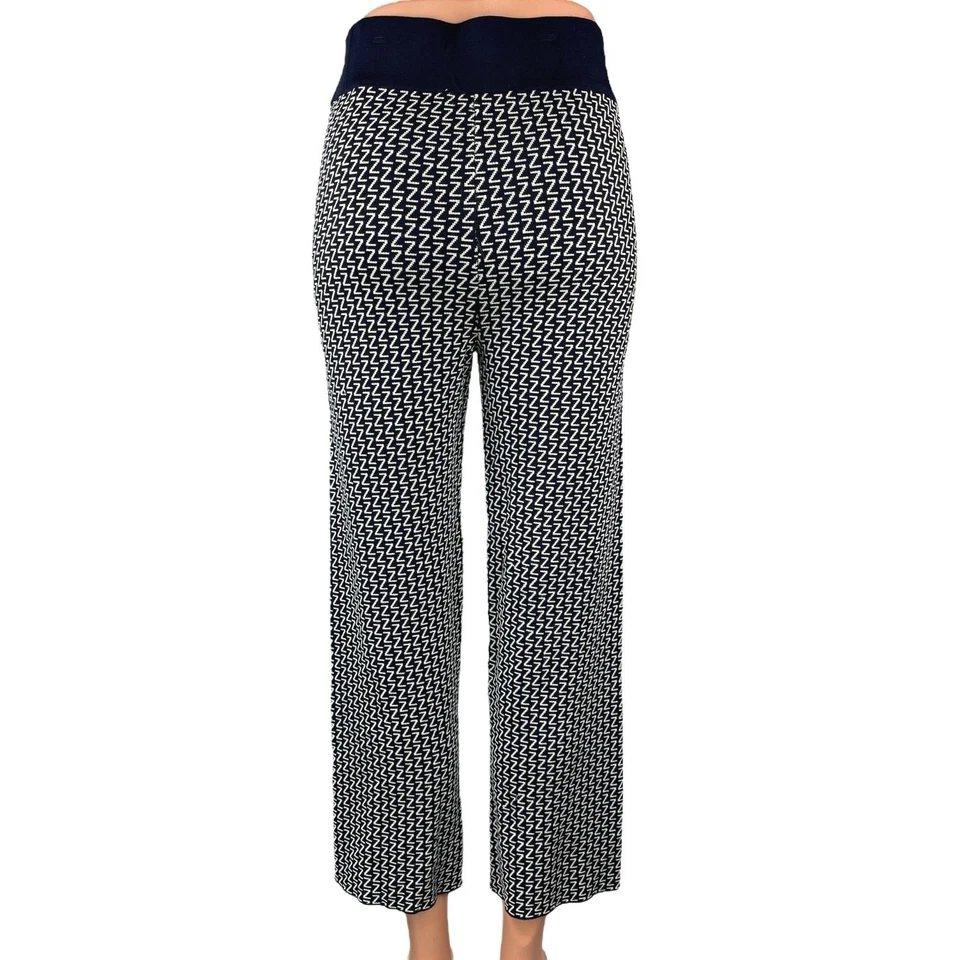 Suéter Zara feminino de malha preto branco estampa em ziguezague cintura alta calça casual tamanho M - Imagem 3 de 4