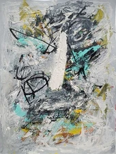 Original Outsider Abstract Modern Portrait Art Painting Cubist Pop Brut Contemp