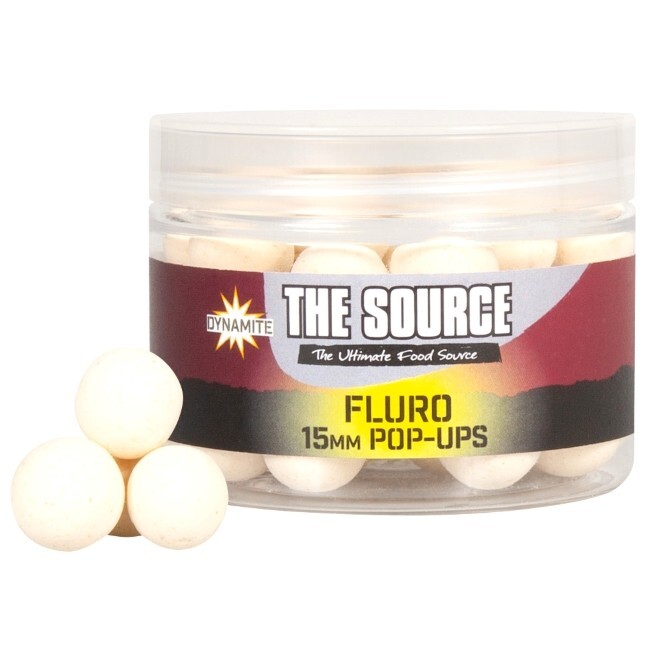 Dynamite Baits The Source White Fluro Pop-Ups 15mm - Carp Fishing Hookbait