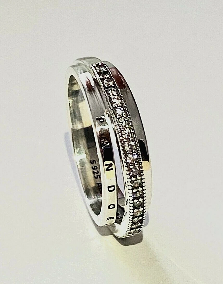 PANDORA TRIPLE BAND Pav RING S925 ALE ALL SIZES