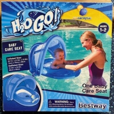 H2O Go! Baby Care Seat Float - Detachable Sun Shade -Blue - New in box