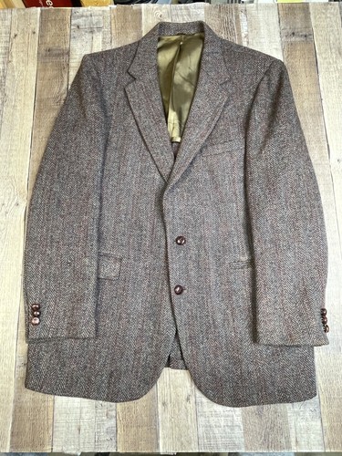 Harris Tweed Men 42R Herringbone Sport Coat Professor Scottish Wool Gray *read* - Picture 1 of 8