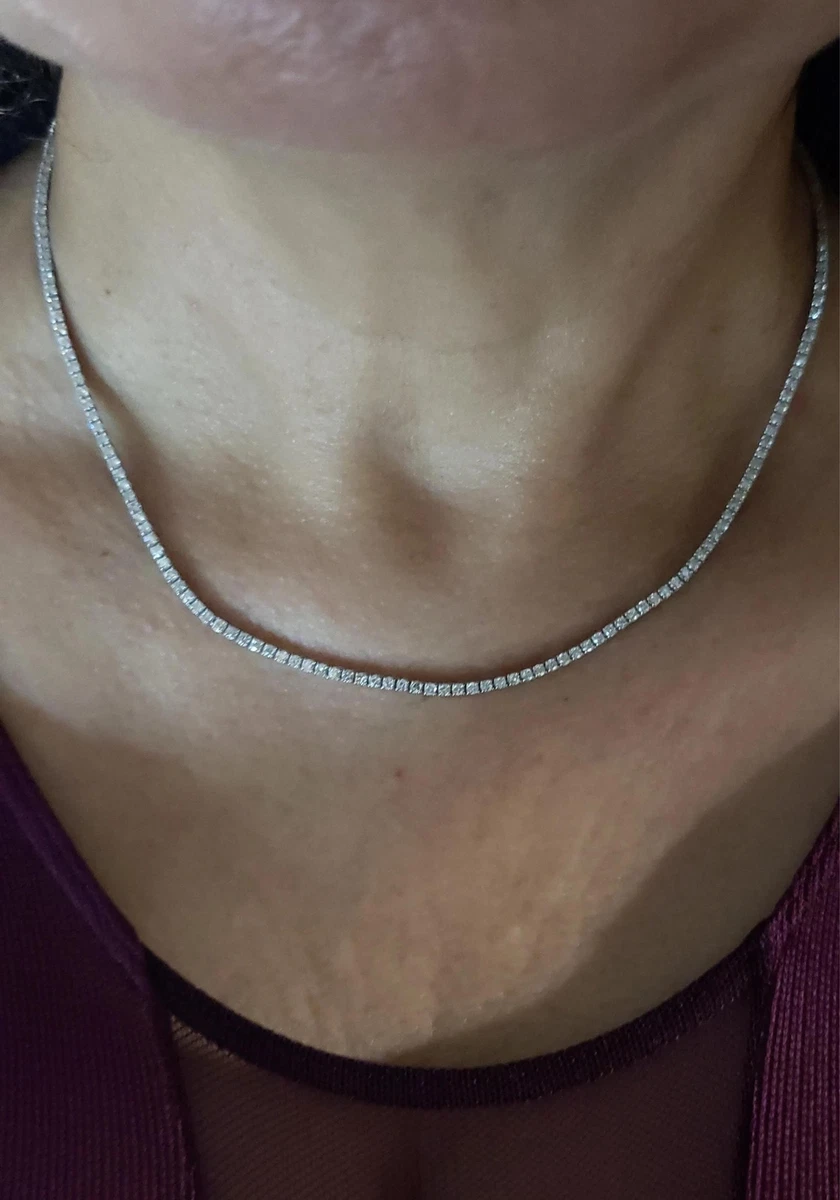 14Kt Gold 4 Ct 16 Inch Genuine Natural Diamond Tennis Necklace eBay
