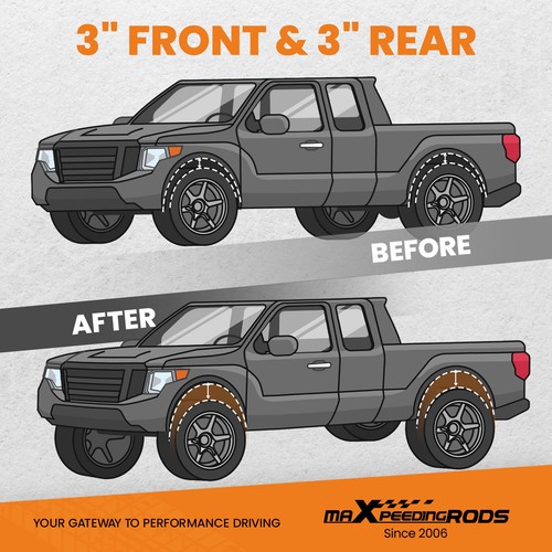 Front & Rear 3" Lift Kit for Toyota Tacoma 2WD 4WD 1995-2004 Differential Drop - Picture 6 of 12