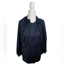 Joie Women's Blue Satin Ruffle Drawstring Hooded Jacket Coat Sz Xs