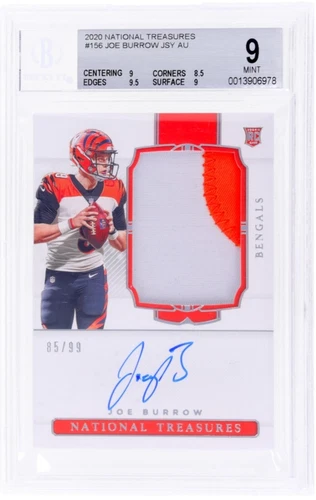 2020 National Treasures #156 JOE BURROW Rookie Patch Auto (#/99) BGS 9 w/10 AU