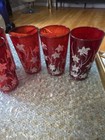 Anchor Hocking Tumblers Glasses Ruby Red White Lilies Vtg Mid Century Juice 6pcs — photo 5