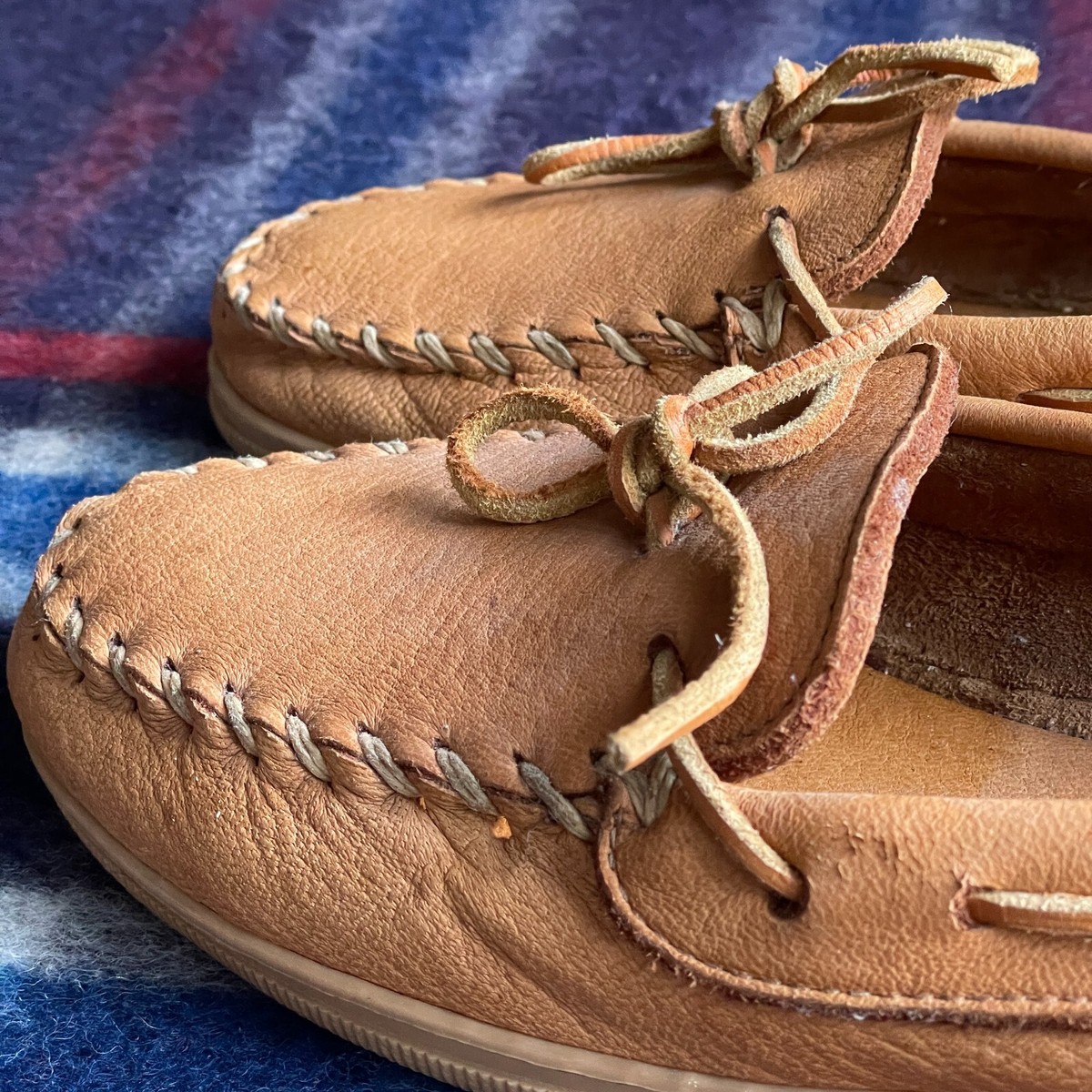 RARE VINTAGE 1980s MINNETONKA MOOSE LEATHER MOCCASINS MOCS WOMEN