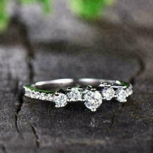 Round Cut Lab Created Diamond Eternity Engagement Ring 14K White Gold ...