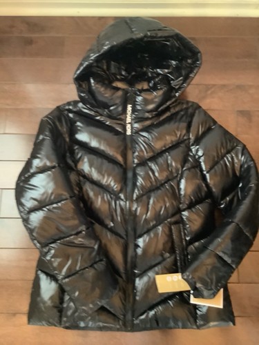 NWT Michael Kors Women’s Hooded Quilted Puffer Jacket in Black Size S