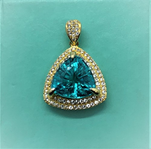 Certified Blue Green Parti Sapphire Pendant in 18k Yellow Gold Plated Sterling - Picture 6 of 12