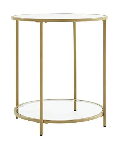 VASAGLE Round Side Table Small Coffee Table 2 Tier Tempered Glass End Table