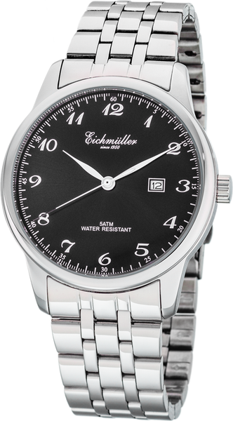 EichmüLler Edelstahl Herrenuhr Analog Silber Schwarz Mit Datumsanzeige 5ATM-image