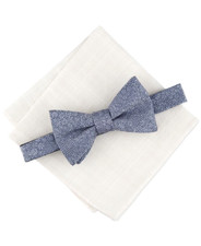 Bar III Men  s Blue Floral Pre-Tied Bow Tie  Solid Beige Pocket Square Set