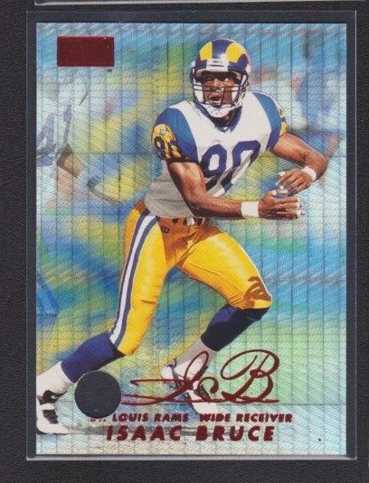 1998 SKYBOX PREMIUM STAR RUBIES SALESMAN SAMPLE PROMO #11 ISAAC BRUCE RAMS RARE
