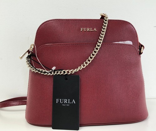 NWT Furla Crossbody Shoulder Bag Chain Leather Crossbody Bag Red Saffiano New - Picture 3 of 21