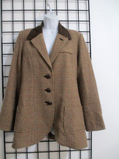 SOFT SURROUNDINGS SIZE MEDIUM GOLD BROWN GREEN PLAID / EQUESTRIAN BLAZER