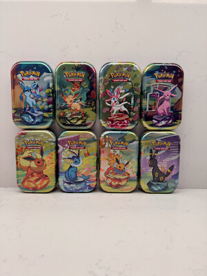 Empty Pokemon Prismatic Evolutions Mini Tins set of 8 includes coin and insert