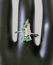 Natural Green Emerald  Cubic Zirconia .925 Sterling Silver Ring Size 6