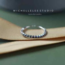 Minimalist Sterling Silver Ring with Green CZ Crystals, Green Crystals Ring