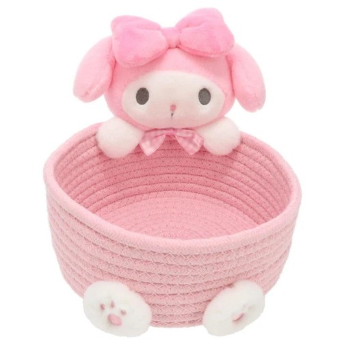✤ New SANRIO Pink Storage MY MELODY Makeup Stationary Bathroom Woven Plush Box - Picture 3 of 5