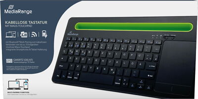 Mediarange Multi-pairing Funk Tastatur QWERTZ 78 Tasten + Touchpad schwarz/grün