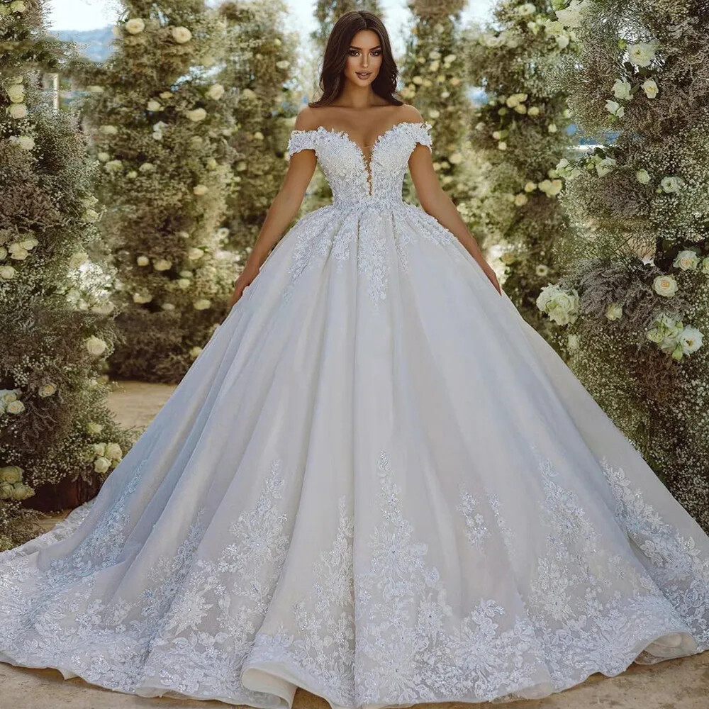 Elegant Wedding Dresses Sweetheart Off The Shoulder Beaded Appliques Bridal  Gown | eBay