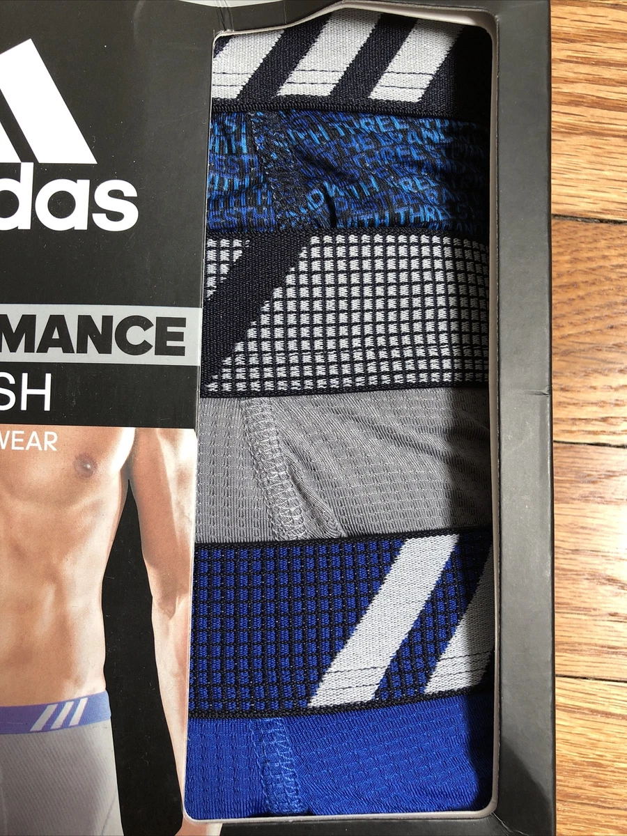 Adidas Men's Performance Boxer Brief Underwear (3-Pack) - Blue/Black/Grey  (L) 