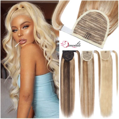 DICK Clip In Remy Echthaar Pferdeschwanz Ponytail Extensions Zopf Haarteil Blond - Bild 1 von 4