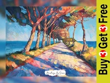 Colorful Coastal Path, Impasto Painting Print 5"x7" on Matte Paper