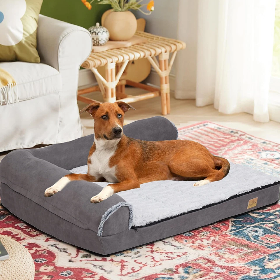 L-Shape Orthopedic Dog Bed Waterproof Bolstered Strong Support Dog Couch Bed Mat - image 3 of 4