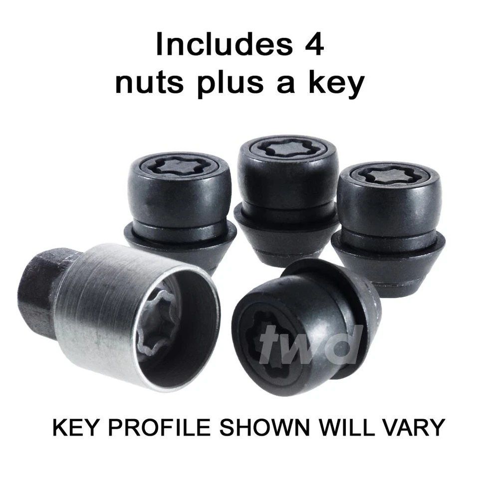 4x TUERCAS DE BLOQUEO DE RUEDA NEGRAS - FORD FOCUS ALEACIONES M12x1.5 (ESTILO OE) PERNO PERNO -Be Foto 3 de 4