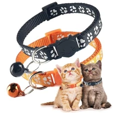 Orange Breakaway Kitten Collar with Bells 2 Pack Break Away Cat Collar with B...