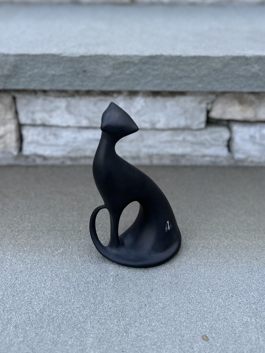 MCM VTG 1960s Royal Dux Jaroslav Jezek Black Cat Czech Porcelain