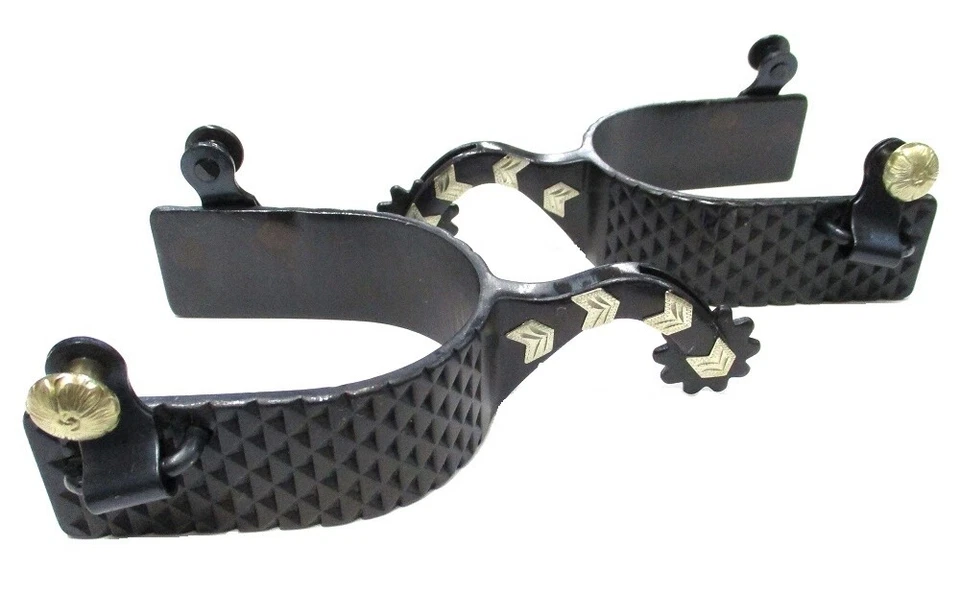 Punchy Cowboy Black Steel Rasp Spurs Wide Bands Adult Size New - Image 2 of 2