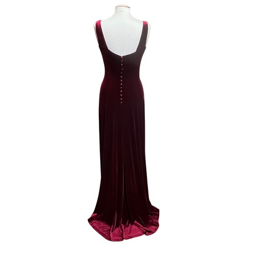 Burgundy Velvet Gown Train Square Neckline & Button Back Details Whimisgoth 10 - Picture 3 of 9