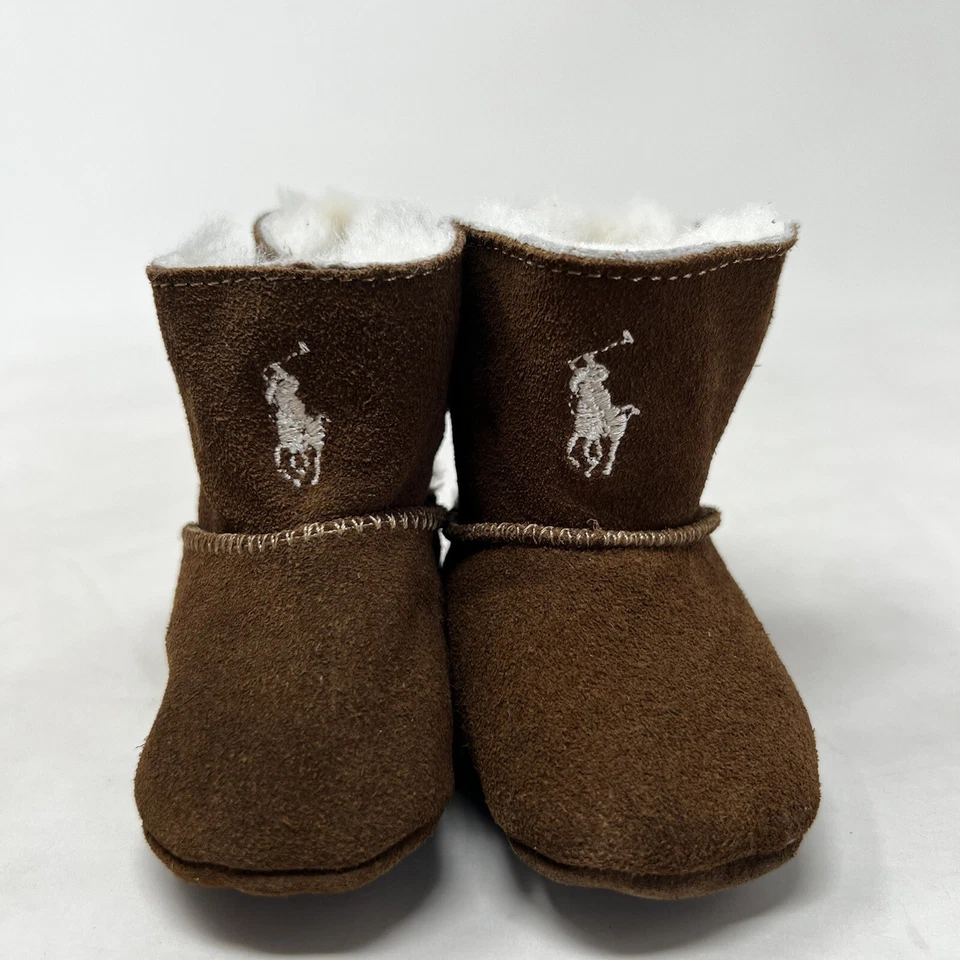 Ralph Lauren Infantil Niña Mallor Gamuza Palanca Bota Marrón Layette Zapatos Talla 1 Foto 3 de 4