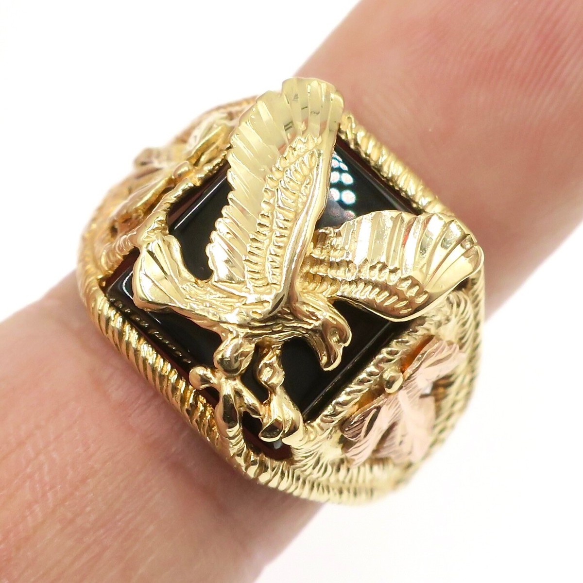 Mens 10k Tri-Colored Black Hills Gold Onyx Eagle Ring Sz 12 - Made