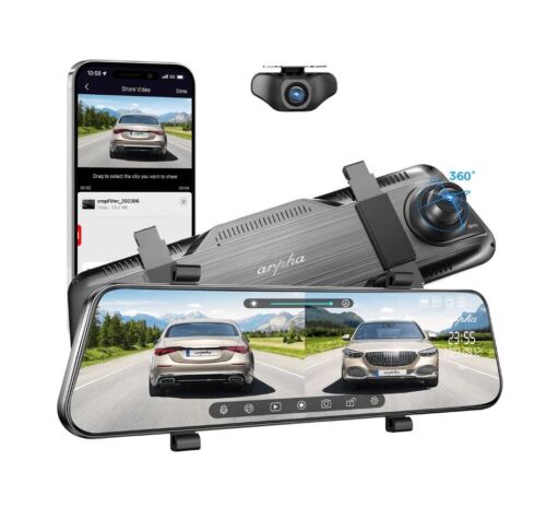 10'' Rear View Mirror Camera Full Touch Screen Mirror Dash Cam, Dual Camera