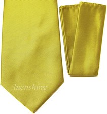 New Polyester Woven Men's neck tie and hankie set solid gold prom formal wedding