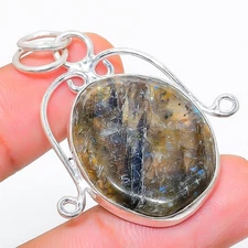 Labradorite Gemstone Handmade 925 Sterling Silver Jewelry Pendant 1.77"