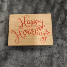 Happy Holidays Swirly Wood Mounted Rubber Stamp 4 Inch