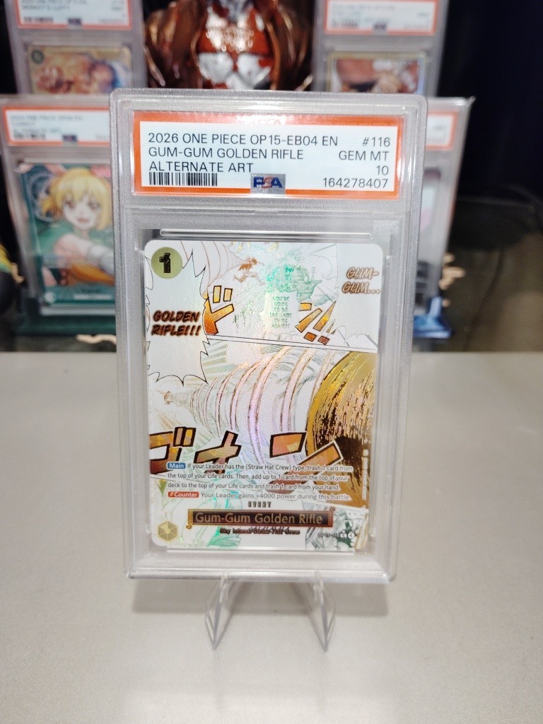 2026 One Piece OP15-EB04 EN Gum-Gum Golden Rifle Alt Art Holo #116 PSA 10
