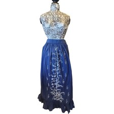 Long Floral Embroreded Navy skirt, maxi, Wester, Vintage,70's