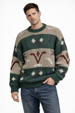 CREWNECK GRAPHIC PRINT SWEATER LARGE pullover chunky knit retro vintage 90s